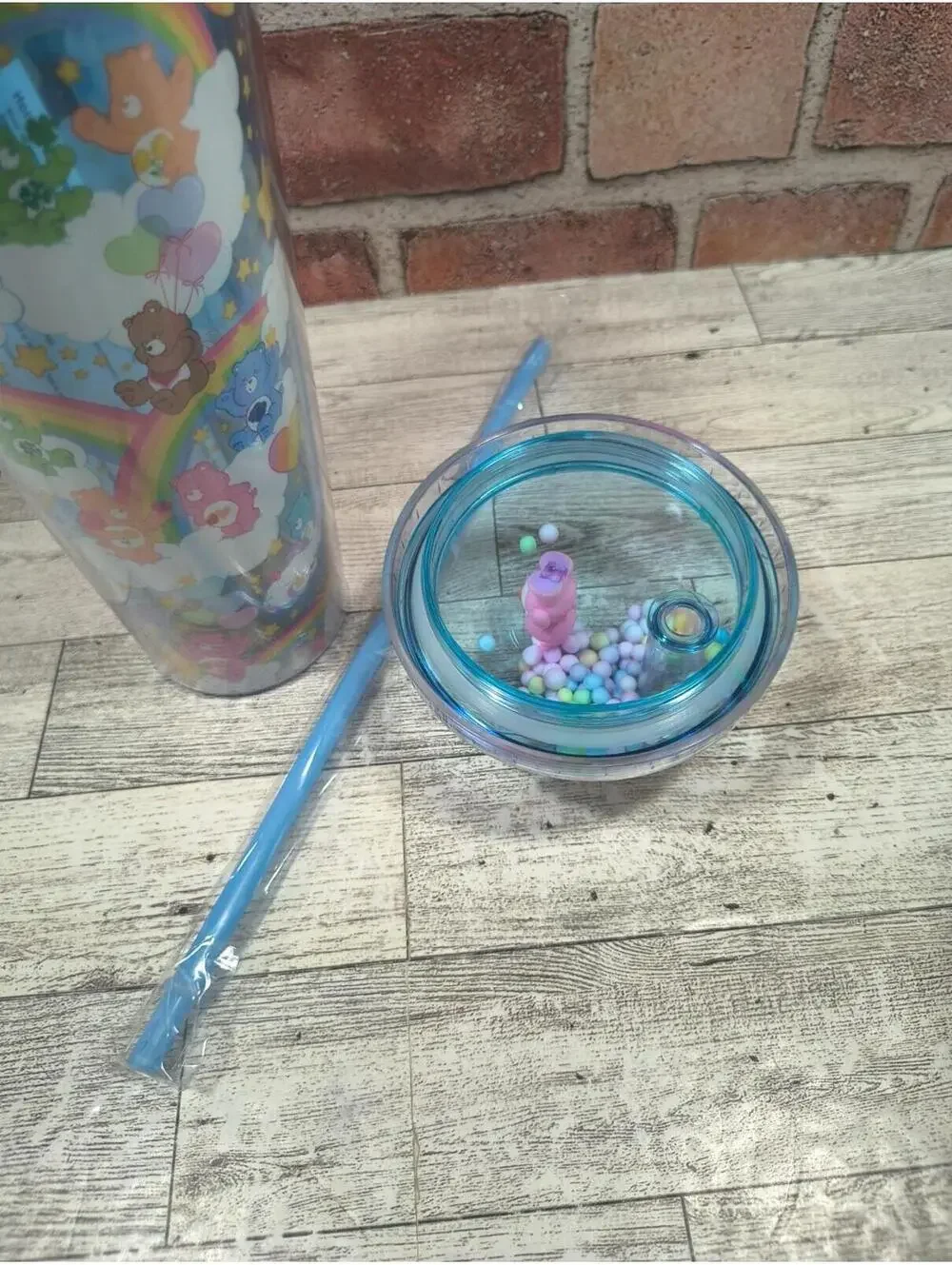 Carebears 24 OZ Travel Tumbler Cup with Dome Lid & Straw Moving Foam Balls NWT